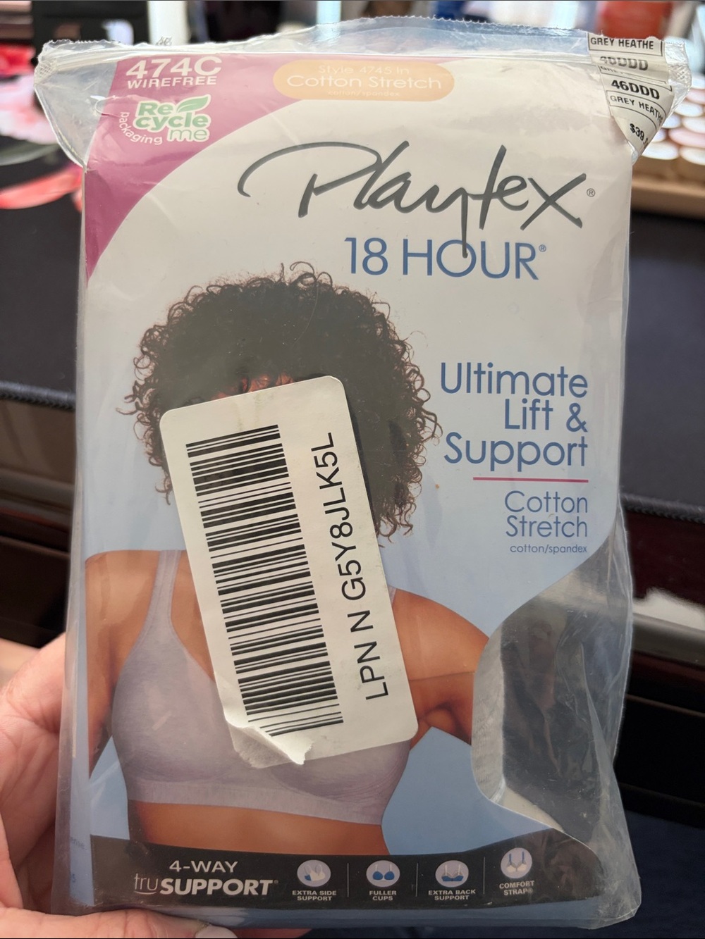 Playtex Cotton Stretch Bra - Light Gray - Picture 2 of 6